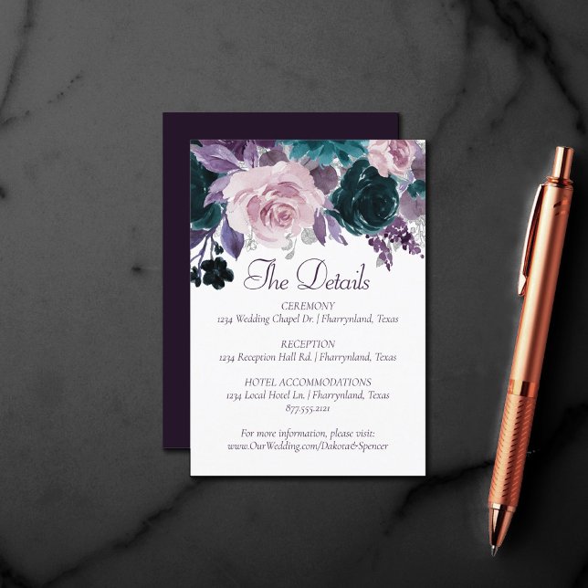 Moody Boho | Eggplant Purple Floral Guest Detail Enclosure Card (Creator Uploaded)