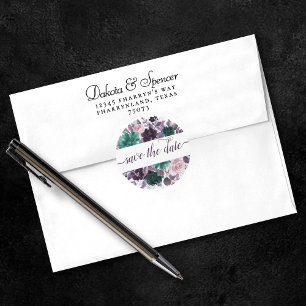 Moody Boho   Eggplant Purple Floral Save the Date Classic Round Sticker