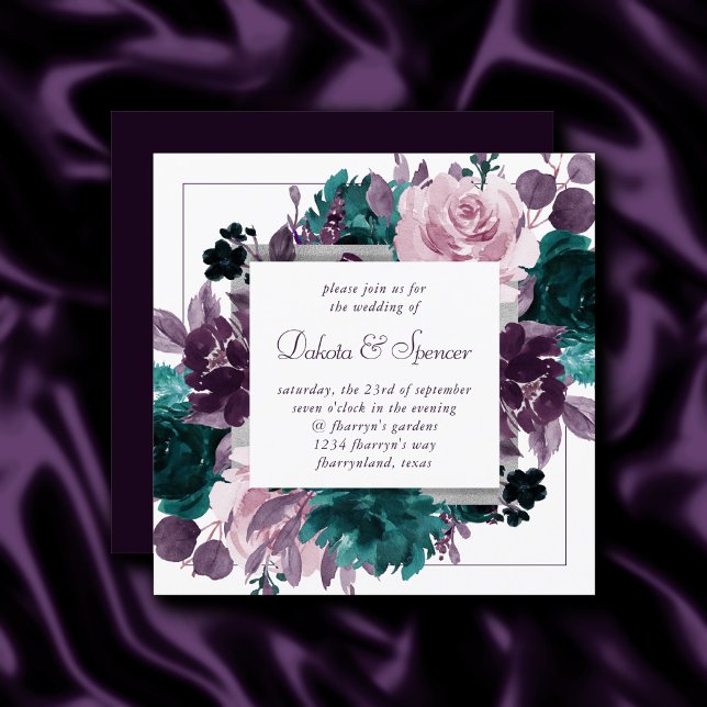 Moody Boho | Eggplant Purple Floral Silver Frame Invitation (Creator Uploaded)