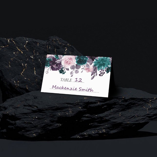 Moody Boho | Eggplant Purple Floral Wedding Place Card (Creator Uploaded)