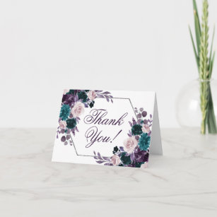 Moody Boho   Eggplant Purple Floral Wedding Thank You Card