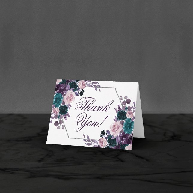 Moody Boho | Eggplant Purple Floral Wedding Thank You Card (Creator Uploaded)