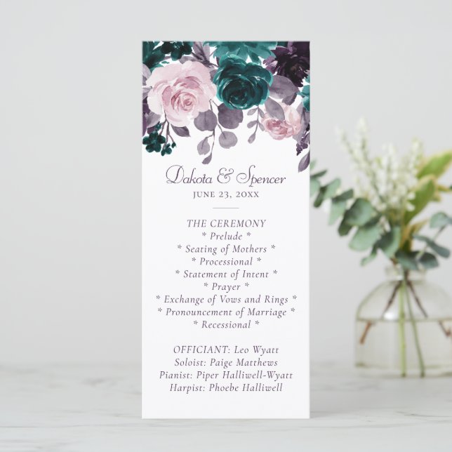 Moody Boho | Eggplant Purple Floral Wreath Bouquet Programme (Standing Front)