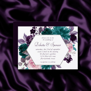 Moody Boho Eggplant Purple Floral Wreath Frame Invitation