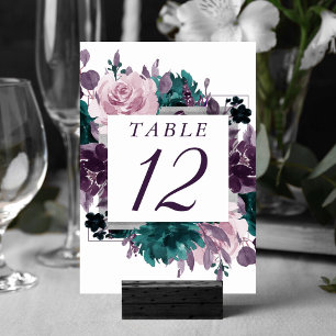Moody Boho   Eggplant Purple Floral Wreath Frame Table Number