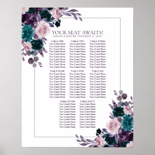 Moody Boho   Eggplant Purple Floral Wreath Seating Poster