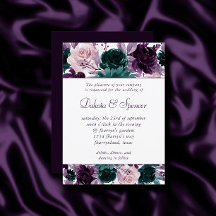 Moody Boho   Eggplant Purple Garland Wedding Invitation