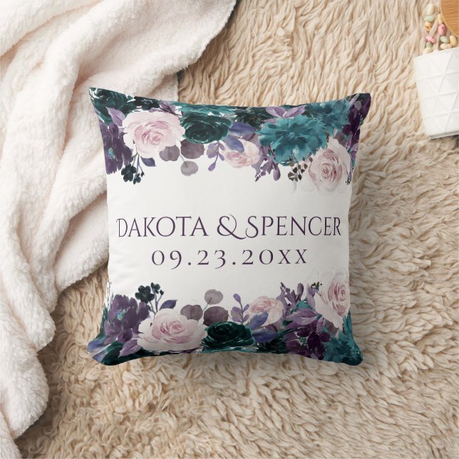Moody Boho | Eggplant Purple Mauve Floral Wedding Cushion (Blanket)