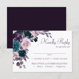 Moody Boho Eggplant Purple Silver Frame Entree RSVP Card