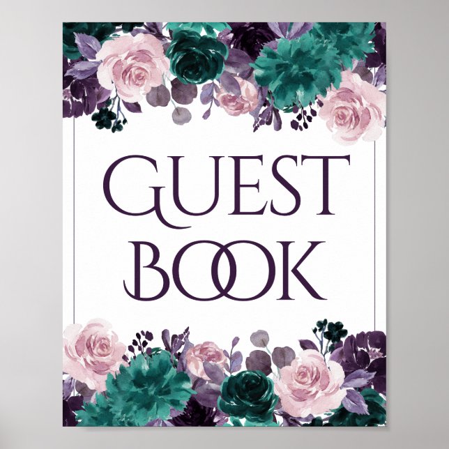 Moody Boho | Eggplant Purple Teal Guest Book Sign (Front)