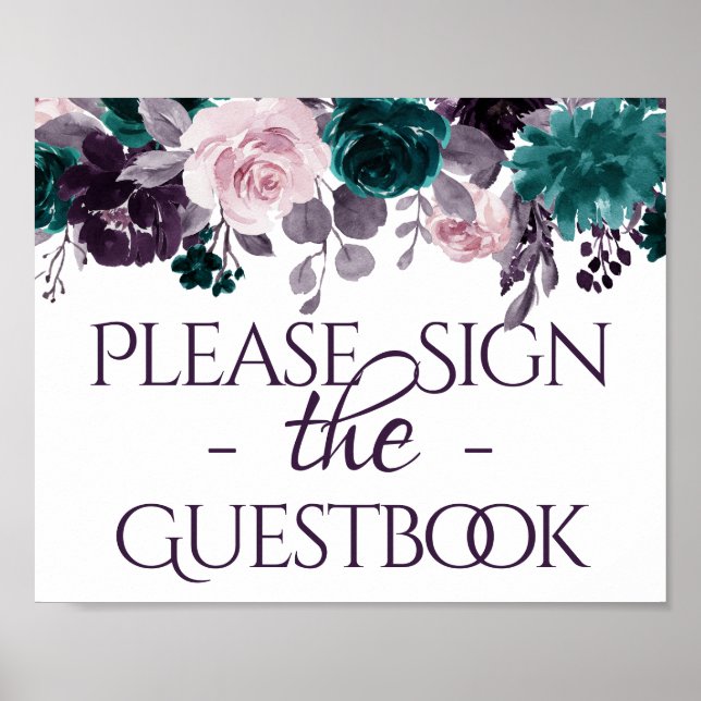 Moody Boho | Eggplant Purple Teal Guestbook Sign (Front)