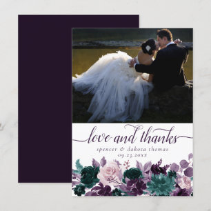 Moody Boho   Eggplant Purple Teal Photo Love and Thank You Card