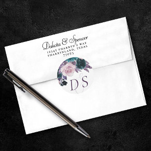 Moody Boho   Eggplant Purple Teal Save the Date Classic Round Sticker
