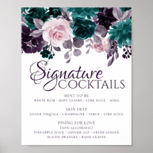 Moody Boho Eggplant Purple Teal Signature Drinks Poster