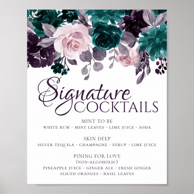 Moody Boho | Eggplant Purple Teal Signature Drinks Poster (Front)