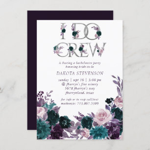Moody Boho Eggplant Teal I Do Crew Bridal Shower Invitation