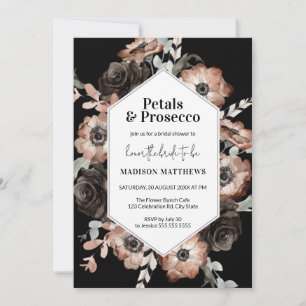 Moody Boho Floral Pink & Black Bridal Shower  Invitation