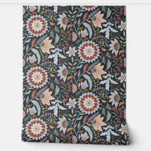 Moody Boho Indian floral with Dark Blue background Wallpaper