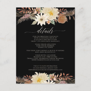 Moody BOHO Modern Fall Floral Watercolor Black Enclosure Card