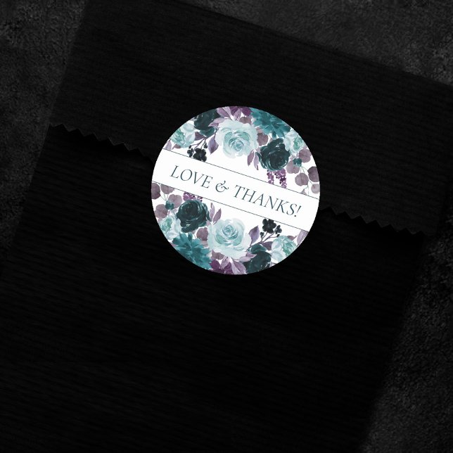 Moody Boho | Teal and Eggplant Purple Rose Custom Classic Round Sticker (Creator Uploaded)