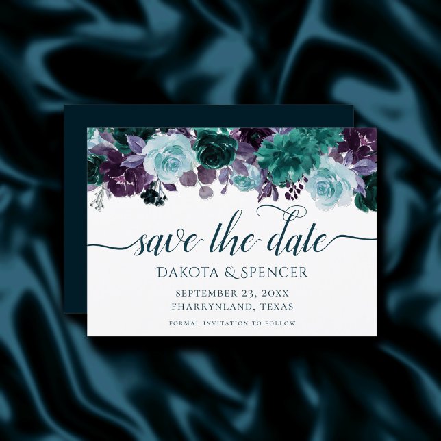 Moody Boho | Teal and Eggplant Purple Rose Garland Save The Date (Creator Uploaded)
