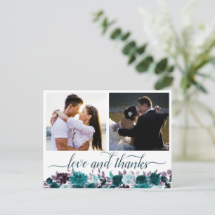 Moody Boho Teal and Purple 2 Photo Thank You Postcard