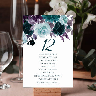 Moody Boho Teal and Turquoise Floral Guest Name Table Number