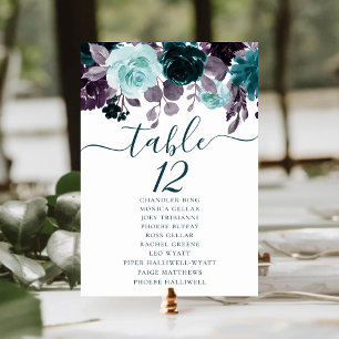 Moody Boho   Teal and Turquoise Floral Guest Name Table Number
