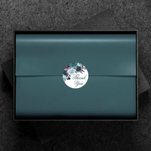 Moody Boho Teal and Turquoise Floral Thank You Classic Round Sticker