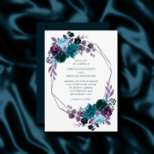Moody Boho   Teal and Turquoise Floral Wedding Invitation