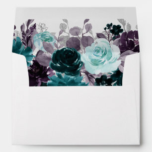 Moody Boho   Teal Dark Floral Garland Address Envelope