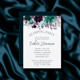 Moody Boho Teal Dark Floral Garland Glamping Invitation