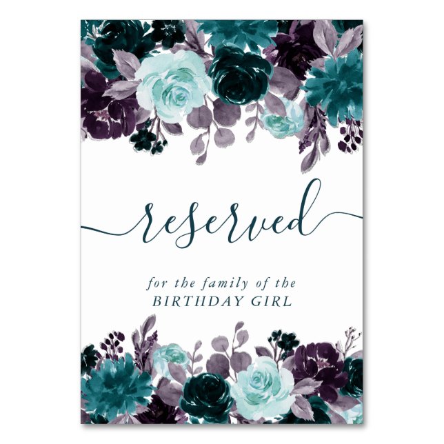 Moody Boho | Teal Dark Floral Garland Reserved Table Number (Front)