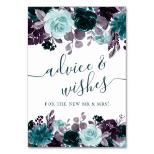 Moody Boho   Teal Floral Garland Advice and Wishes Table Number