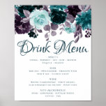 Moody Boho | Teal Floral Garland Drink Choice Poster<br><div class="desc">Dark and moody gothic-inspired watercolor floral garland shower, birthday, or reception drink menu signage featuring deep turquoise blue, teal, and plum purple hand-painted header drop border embellished by botanical laurel and turquoise teal accents. From the "Boho Bloom" collection, this layout incorporates rich Bohemian wildflowers with radiant blooms and eucalyptus greenery...</div>