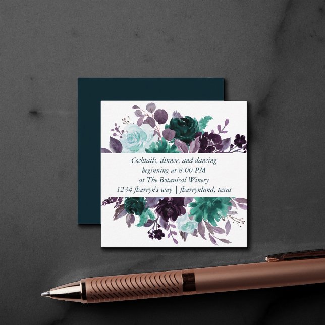 Moody Boho | Teal Floral Garland Reception Detail Enclosure Card (Creator Uploaded)