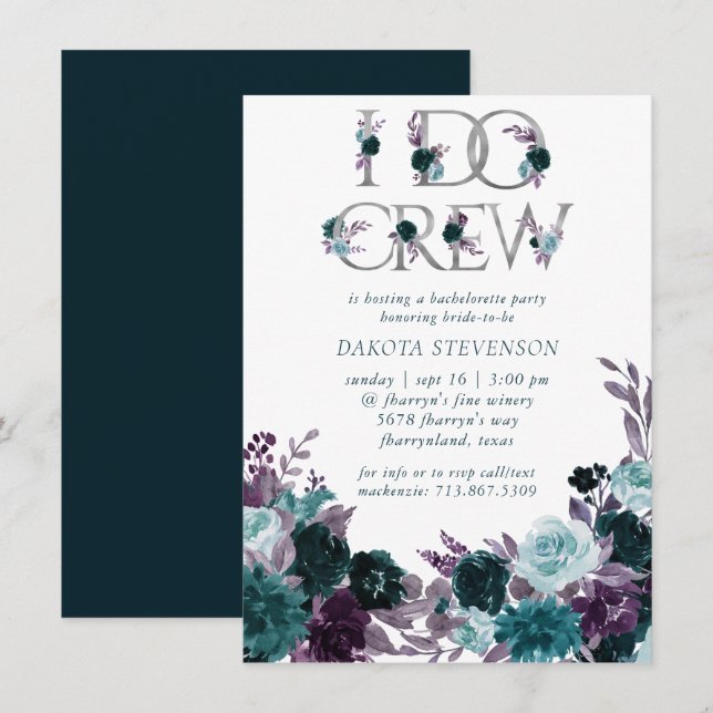 Moody Boho | Teal Floral I Do Crew Bridal Shower Invitation (Front/Back)