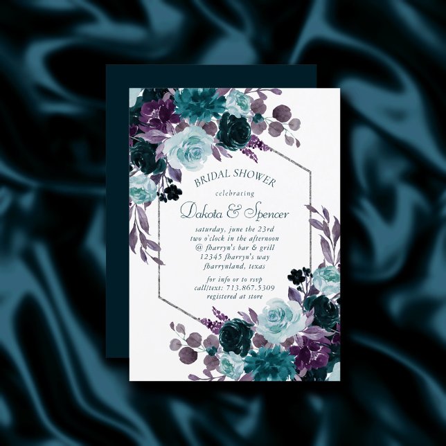 Moody Boho | Teal Floral Silver Frame Baby Shower Invitation (Creator Uploaded)