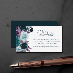 Moody Boho   Teal Turquoise Dark Floral Website Enclosure Card
