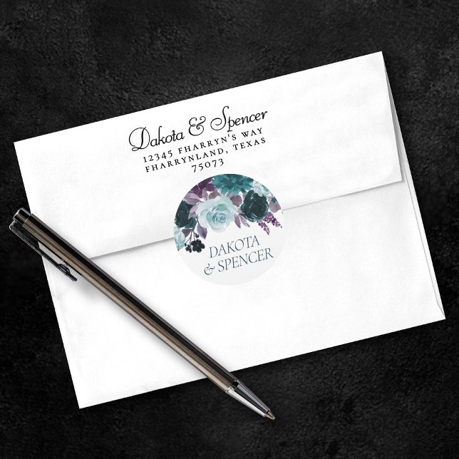 Moody Boho | Teal Turquoise Dark Floral Wedding Classic Round Sticker (Creator Uploaded)