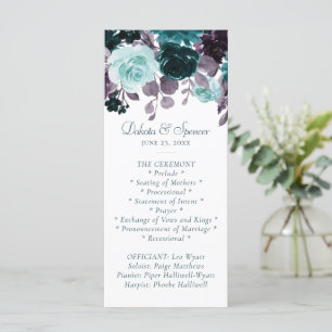 Moody Boho   Teal Turquoise Dark Floral Wedding Programme