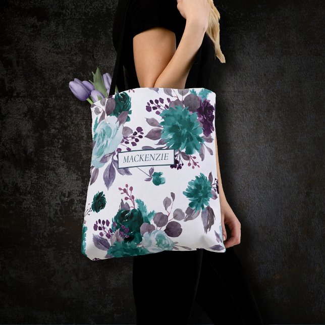 Moody Boho | Teal Turquoise Floral Bridal Party Tote Bag (Creator Uploaded)
