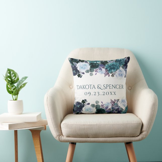 Moody Boho | Teal Turquoise Floral Garland Wedding Cushion (Chair)