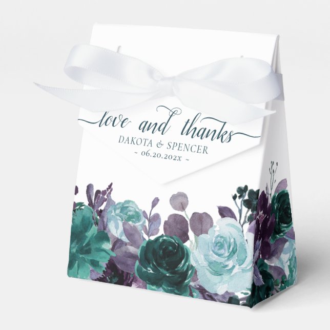 Moody Boho | Teal Turquoise Floral Love and Thanks Favour Box (Front Side)