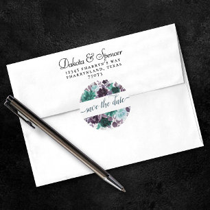Moody Boho   Teal Turquoise Garland Save the Date Classic Round Sticker