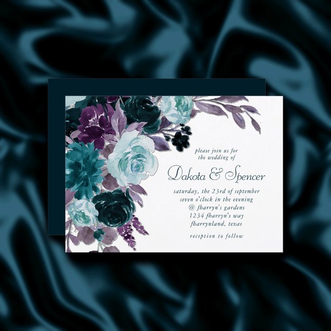 Moody Boho | Teal Turquoise Purple Floral Bouquet Invitation (Creator Uploaded)