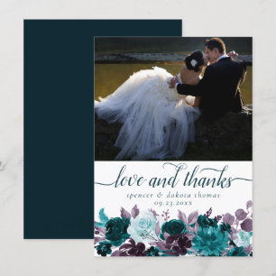 Moody Boho Teal Turquoise Purple Photo Love and Thank You Card