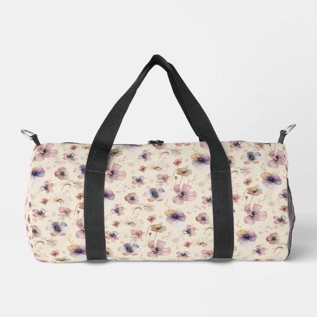 Moody Boho Watercolor Blush Wildflowers Pattern  Duffle Bag (Front)