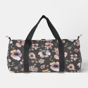 Moody Boho Watercolor Blush Wildflowers Pattern Duffle Bag