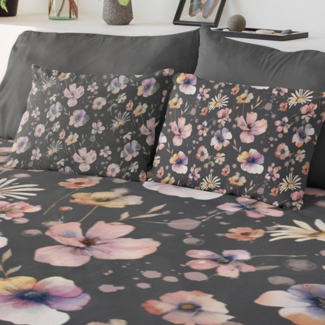 Moody Boho Watercolor Blush Wildflowers Pattern  Pillowcase (Creator Uploaded)